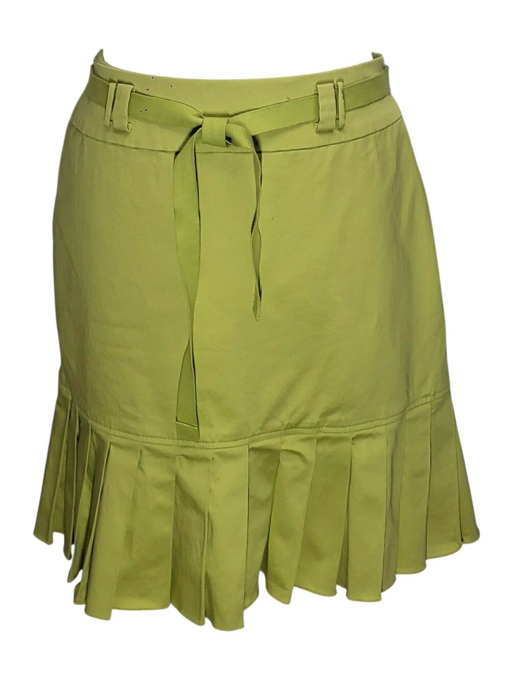 VTG Carlisle Y2K Pleated Mini Skirt Size 4 Lime Green Preppy Cottagecore Belted